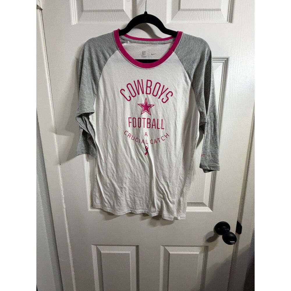 Nike Dallas Cowboys Breast Cancer Awareness Raglan Shirt – Pink Gray White
